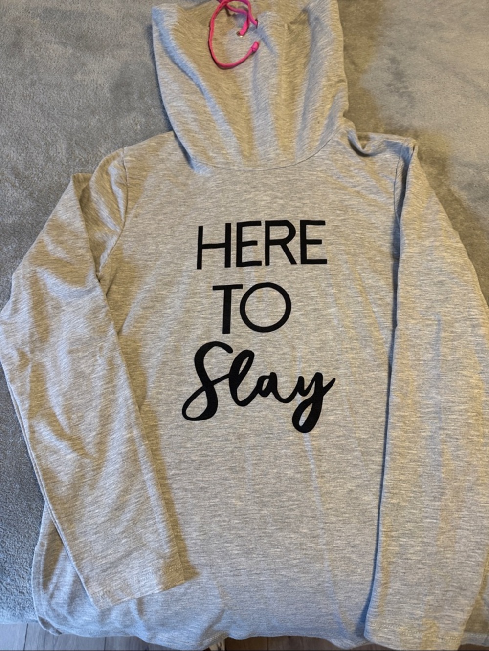 Avon Grey Hoodie with Pink Drawstring